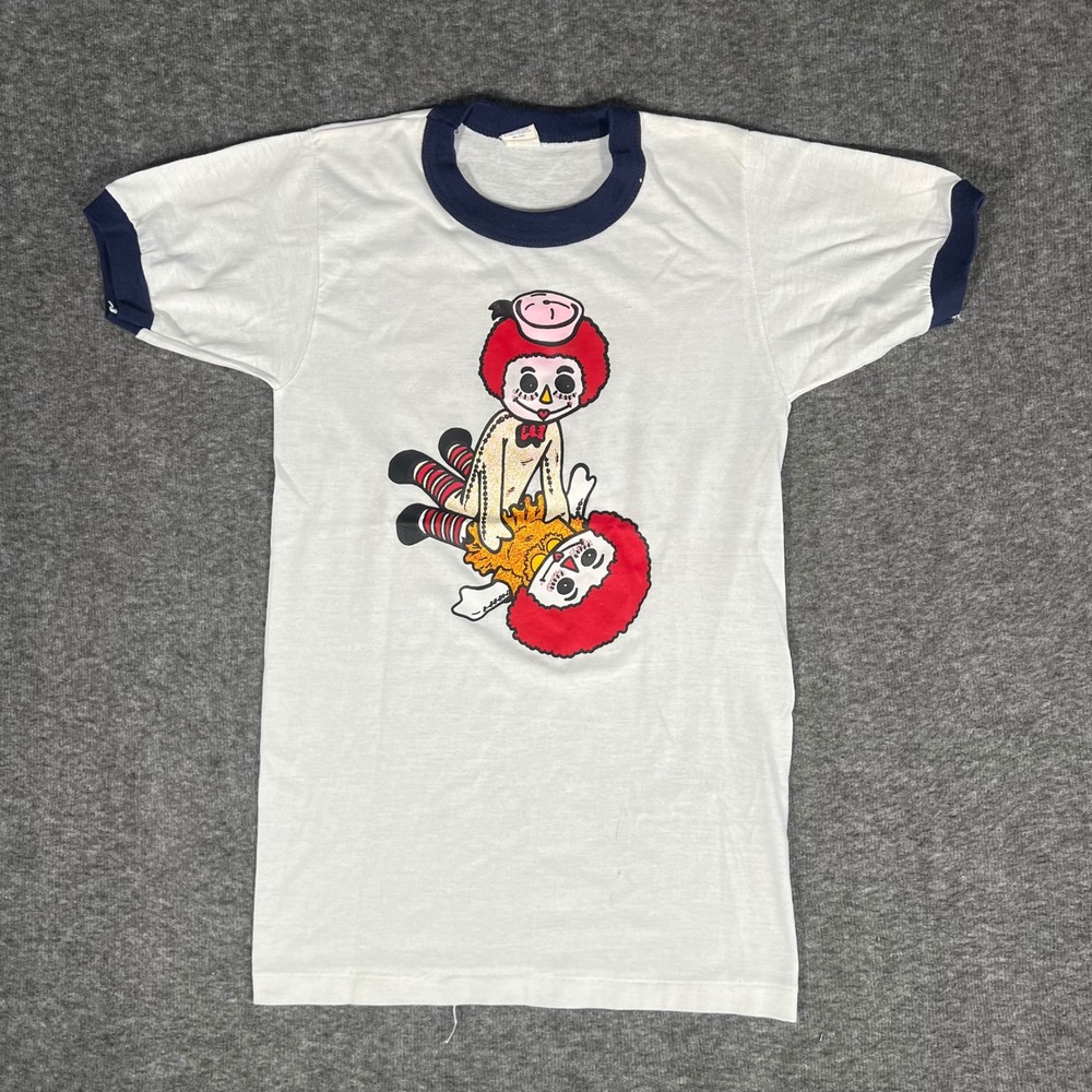 Vintage 70s Raggedy Ann Polish Maid Service Naughty Ringer Tshirt Sportswear S